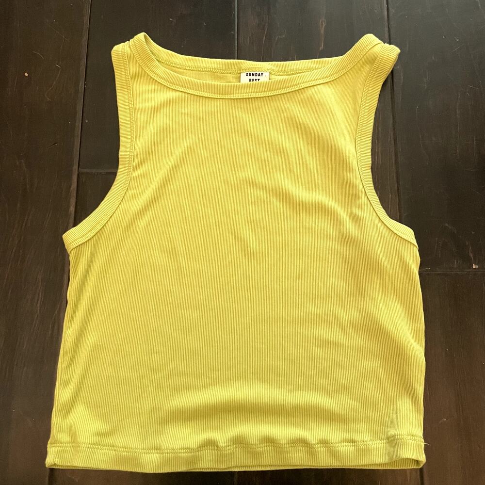 Aritzia Sunday Best Ribbed Lime Green Cropped Tank Women's Size S